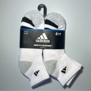 Adidas men’s quarter socks 6 pair size 6-12 black white gray